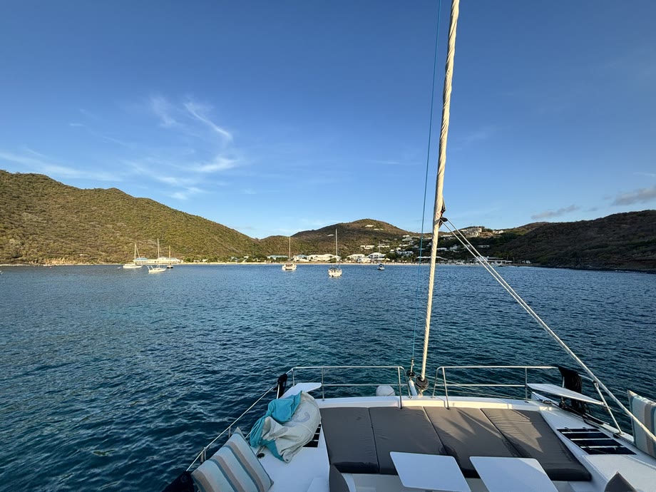 Zephyr's foredeck at anchor in Anse Marcel